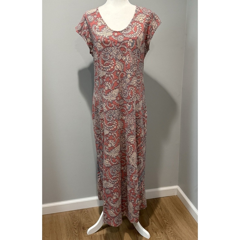 J. Jill Pure Placed Border Maxi Stretch Dress Sz Small Terracotta Paisley Modal